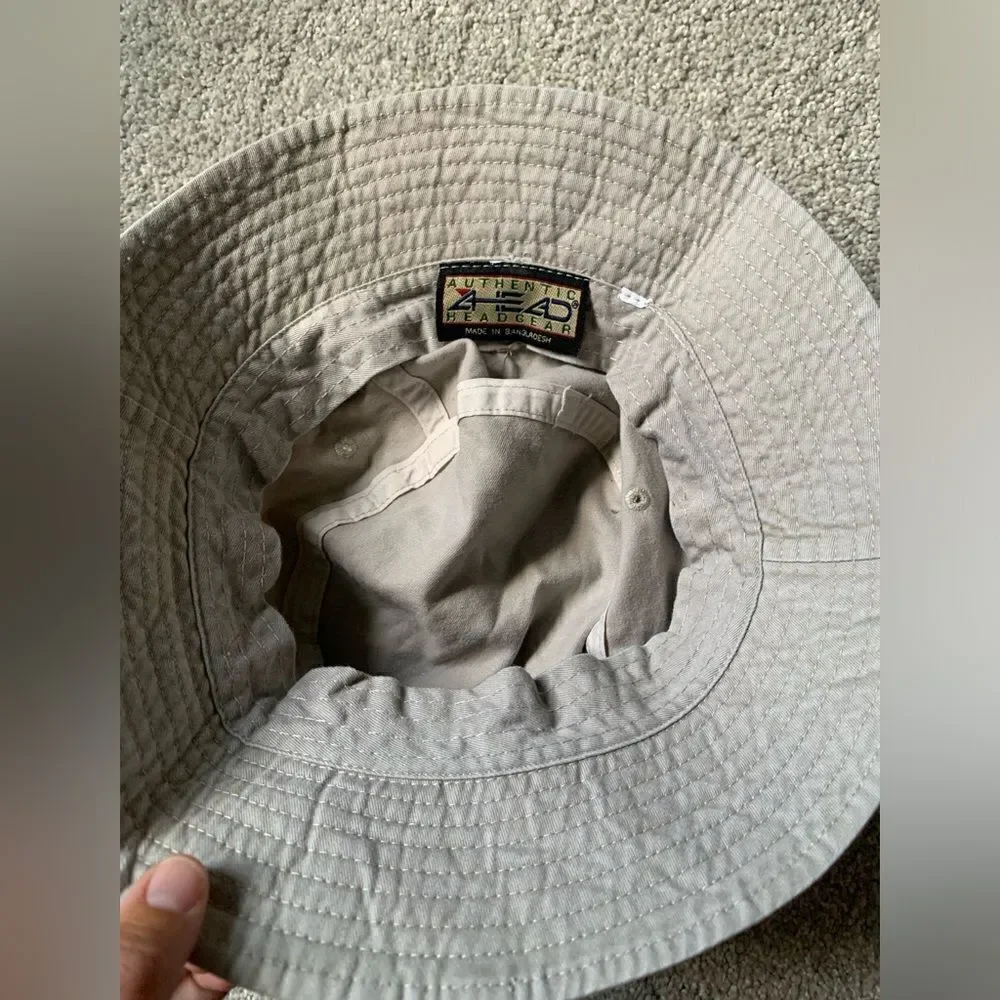VTG Yellowstone USA Hiking Outdoor Bucket Hat Beige Green Red White Blue One SZ